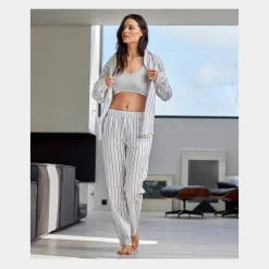 JBS of Denmark Hvid bambus skjorte med smalle grå striber fra*Dame Nattoppe Og -Skjorter|Skjorter