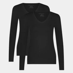 Bamboo Basics Liv bambus v-hals langærmet t-shirt - 2 pak*Dame Langærmet T-Shirts