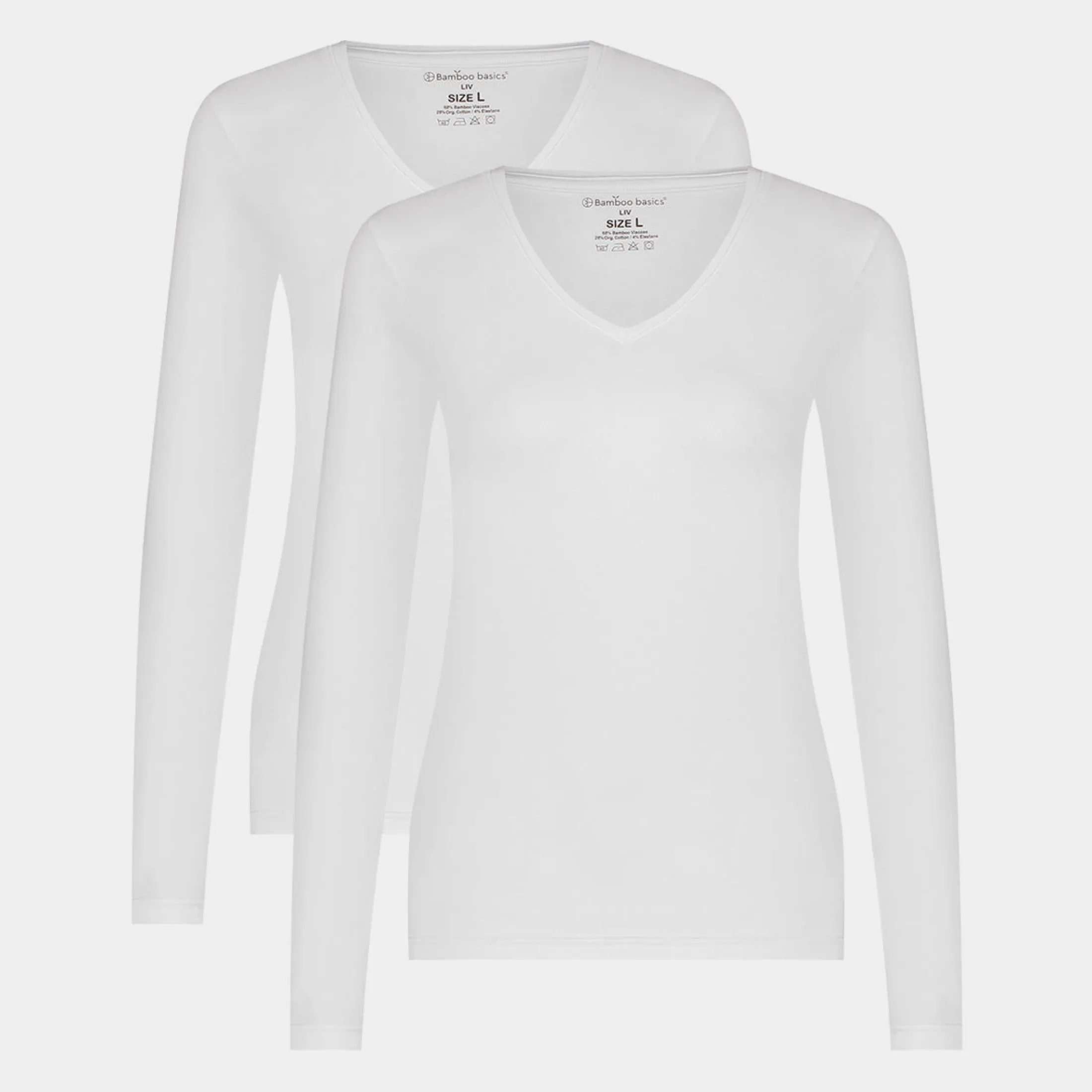 Bamboo Basics Liv bambus v-hals langærmet t-shirt - 2 pak*Dame Langærmet T-Shirts
