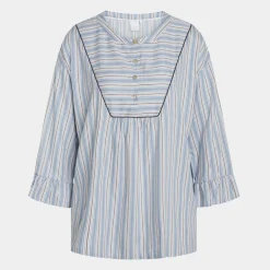 CCDK Ninna bambus nattrøje - blå, hvide og grå striber*Dame Nattoppe Og -Skjorter