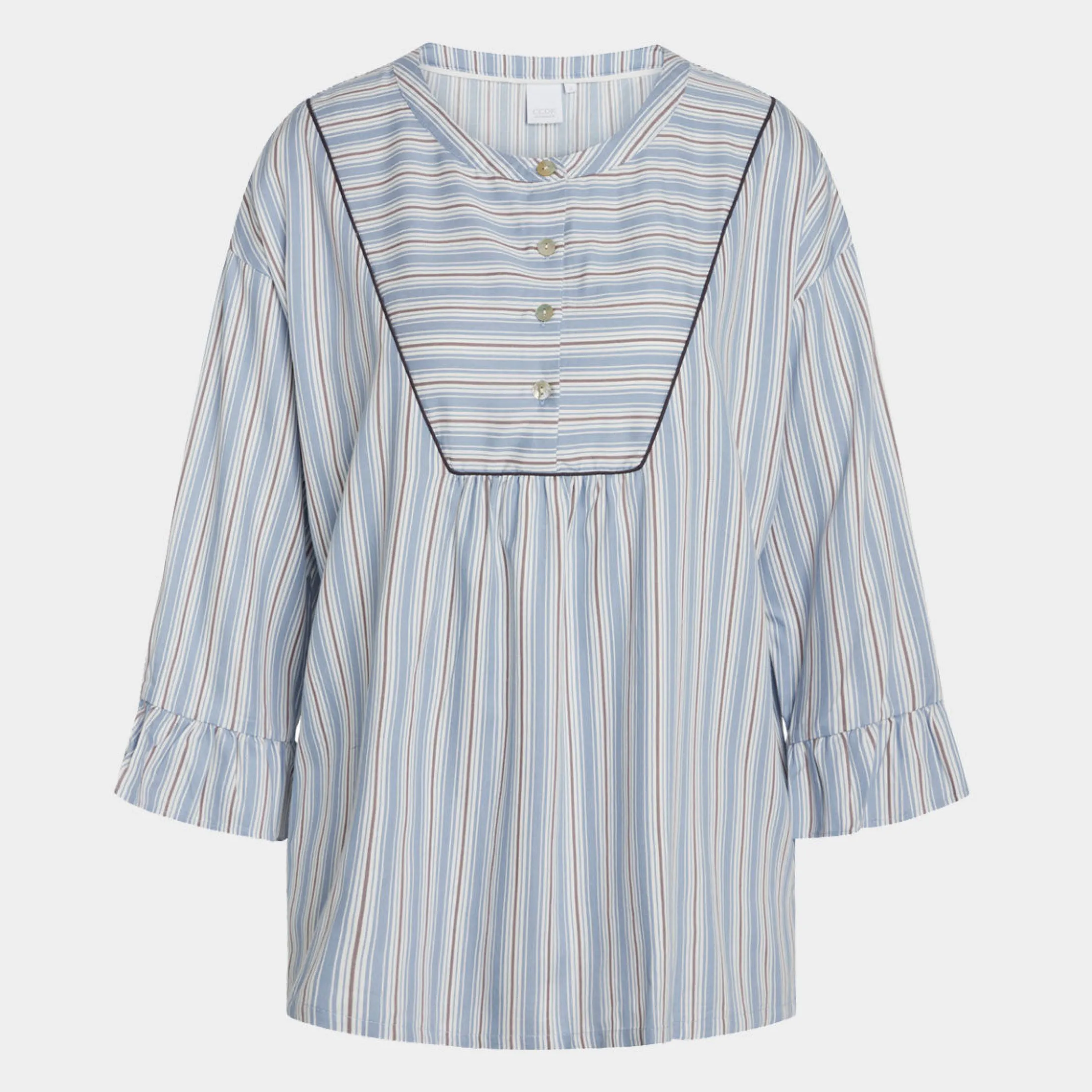 CCDK Ninna bambus nattrøje - blå, hvide og grå striber*Dame Nattoppe Og -Skjorter