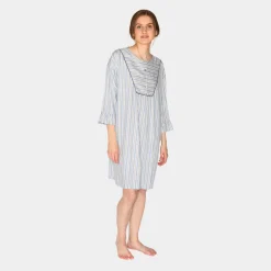 CCDK Nora bambus natkjole - blå, hvide og grå striber*Dame Natkjoler