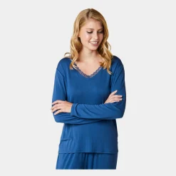 CCDK Superblød blå kortærmet bambus nattrøje med blondekant fra*Dame Nattoppe Og -Skjorter