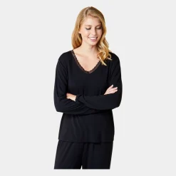 CCDK Superblød kortærmet bambus nattrøje med blondekant fra*Dame Nattoppe Og -Skjorter